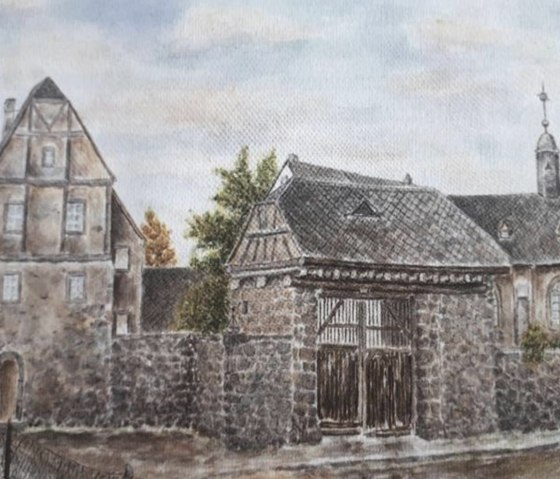 Zeichnung ehem. Mühle, © Werner Portz Zeichnung ehem. Mühle, © Werner Portz