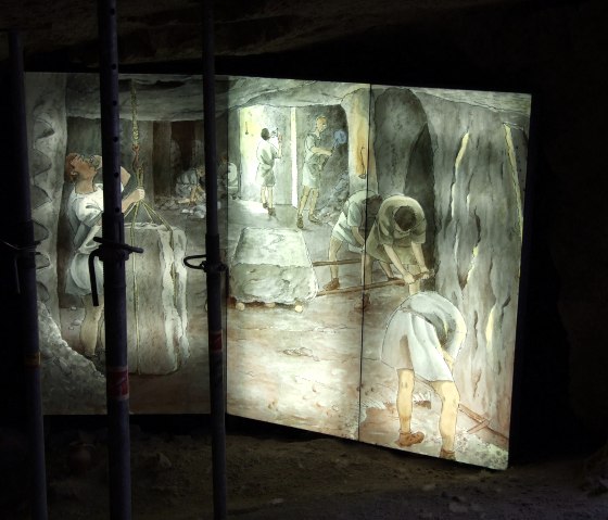 Zeichnungen Römer bei der Arbeit untertage, © VG Pellenz/Annika Chagas da Silva Zeichnungen Römer bei der Arbeit untertage, © VG Pellenz/Annika Chagas da Silva