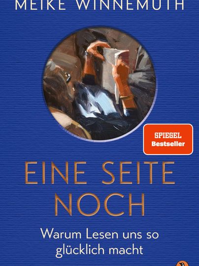 De boekcover van "Een pagina nog" van Meike Winnemuth toont een artistieke achtergrond met warme kleuren. Het benadrukt het belang van lezen en bevat een bestseller-sticker.