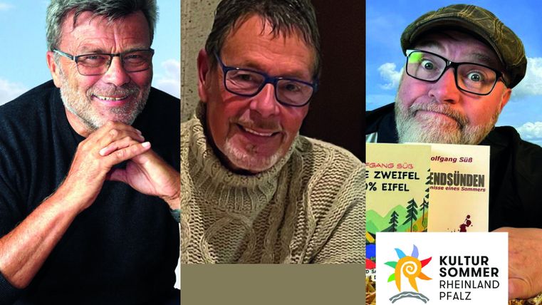 Three portraits of a man smiling in different poses and outfits. He holds books in his hands and appears friendly and inviting.