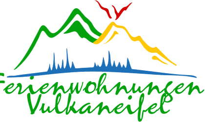 A stylized logo featuring mountains in various colors. Below it says "Vacation Apartments Vulkaneifel".