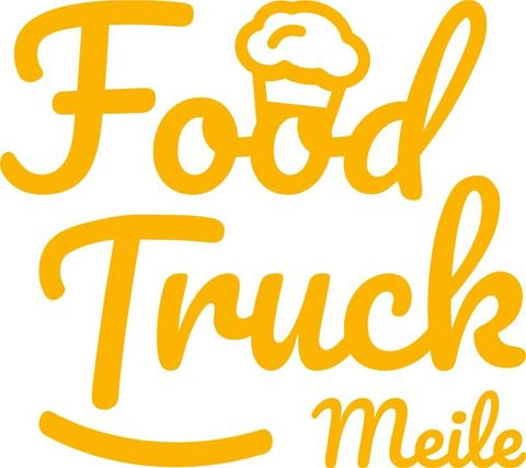 Ein kreatives Logo mit dem Schriftzug "Food Truck Meile" in lebendigem Gelb. Das Bild zeigt außerdem ein Symbol eines Eises, das die kulinarischen Angebote hervorhebt.