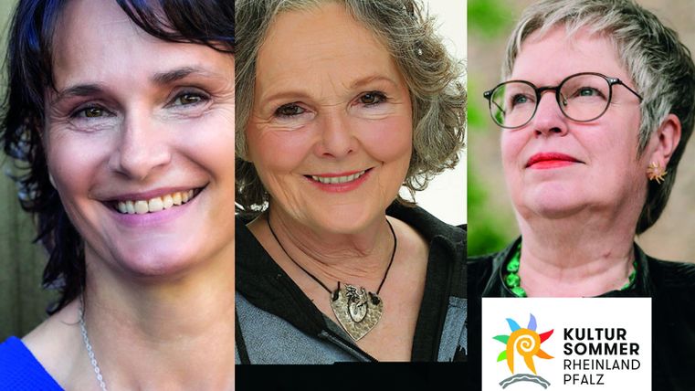 Three women smile warmly at the camera. In the bottom right, the logo of the Rheinland-Pfalz Culture Summer is visible.