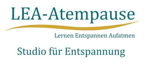 A logo for LEA-Atempause. It features the slogan "Learn Relax Breathe" and the description "Studio for Relaxation".